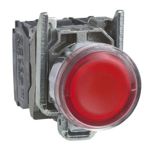 Upušteno potpuno svjetleće tipkalo, crveno, promjera 22, opružni povrat, 1R + 1M kontakt, 110...120V