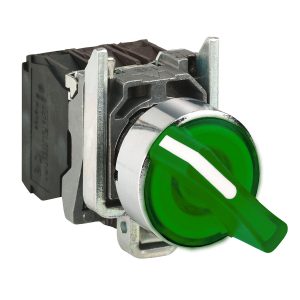 Svjetleća izborna preklopka, zelena potpuna, promjera 22, 2 položaja, nepomični, 1R i 1M kontakt, 120V