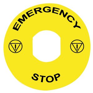 Označena legenda promjera 90 za zaustavljanje u slučaju nužde EMERGENCY STOP, logo ISO13850