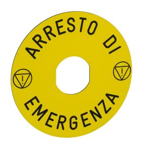 Označena legenda promjera 90 za zaustavljanje u slučaju nužde, ARRESTO DE EMERGENZA, logo ISO13850