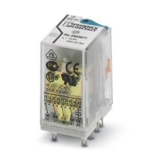 Industrijski utični relej s power kontaktima, 4 PDT i dodatna pozlata, mehanički indikator položaja. 48 V DC. REL-IR4/LDP- 48DC/4X21AU