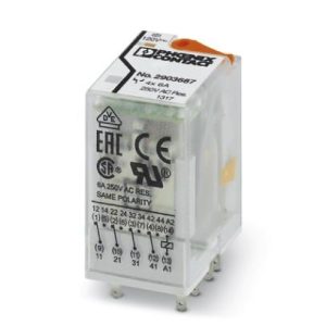 Industrijski utični relej s power kontaktima, 4 PDT, test gumb, LED indikator, mehanički indikator položaja, napon zavojnice: 120 V AC. REL-IR4/L-120AC/4X21
