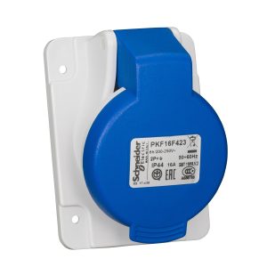 Utičnica ugradbena pod kutem 2P+E, 16A, 200-250V, 50/60Hz, IP44, priključak vijak, satni broj 6