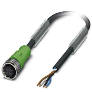 Senzor/actuator kabel, 1,5 m, 4 konekcije, PUR, bez halogena, sivo-crni, s ravnim ženskim konektorom M12, SAC-4P- 1,5-PUR/M12FS